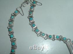 P. M. Begay Vtg Sterling Silver Petit Point Turquoise Squash Blossom Necklace