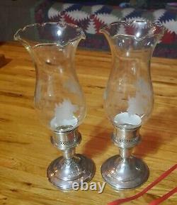 Pair Sterling Silver beautiful etched glass Vintage 1940's JW Mueck Large 330