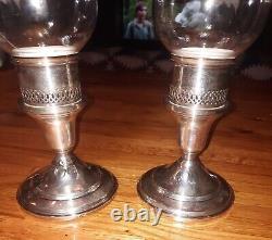 Pair Sterling Silver beautiful etched glass Vintage 1940's JW Mueck Large 330