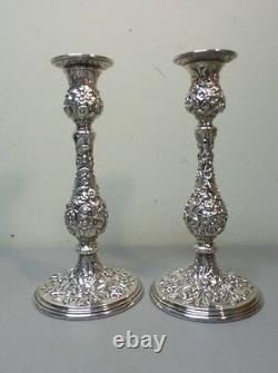 Pair Vintage Kirk REPOUSSE Sterling Silver 9.75 Candlesticks, 850 grams