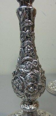 Pair Vintage Kirk REPOUSSE Sterling Silver 9.75 Candlesticks, 850 grams