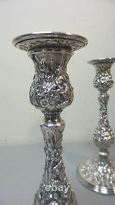 Pair Vintage Kirk REPOUSSE Sterling Silver 9.75 Candlesticks, 850 grams