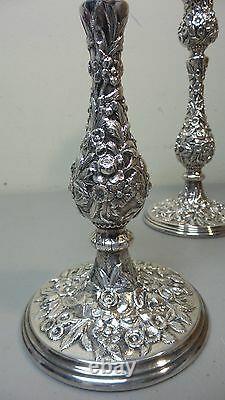 Pair Vintage Kirk REPOUSSE Sterling Silver 9.75 Candlesticks, 850 grams