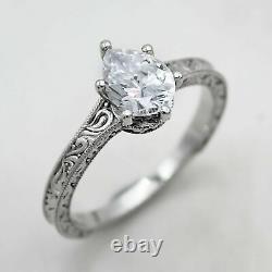Pear Cut 1.00ct Vintage Art Deco 14k White Gold Finish Solitaire Engagement Ring