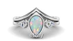 Pear Cut Natural Fiery Opal Gemstone Sterling Silver/Rose Gold/Yellow Gold Ring
