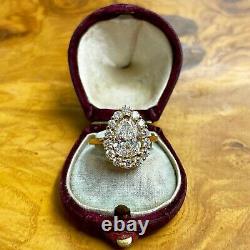 Pear Shape Ring Gold Vermeil Antique Jewelry Halo Design CZ 925 Sterling Silver