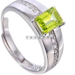 Peridot Emerald Cut Gemstone With 925 Sterling Silver Ring For Men's #91