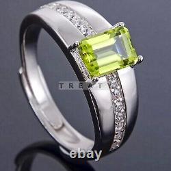 Peridot Emerald Cut Gemstone With 925 Sterling Silver Ring For Men's #91