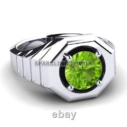Peridot Round Cut Gemstone With 925 Sterling Silver Ring For Men #D214