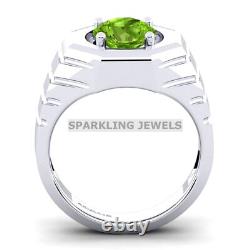 Peridot Round Cut Gemstone With 925 Sterling Silver Ring For Men #D214