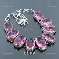 Pink Kunzite Gemstone 925 Sterling Silver Mother Boho New Vintage Chain Necklace
