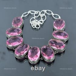 Pink Kunzite Gemstone 925 Sterling Silver Mother Boho New Vintage Chain Necklace
