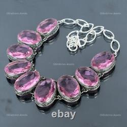 Pink Kunzite Gemstone 925 Sterling Silver Mother Boho New Vintage Chain Necklace