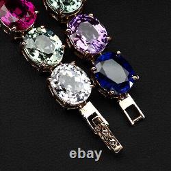 Precious Multicolor Sapphire Rare 82.30Ct 925 Sterling Silver Handmade Bracelets