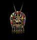 Rare Antique Sterling Jeweled Hindu Goddess & Tiger Pendant Necklace Wow