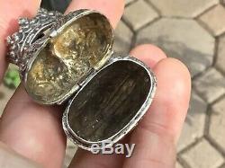 RARE Antique Victorian Sterling Silver Heart & Crown vinaigrette locket Pendant