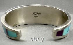 RARE Vintage Navajo Sterling Silver Turquoise Multi Stone Inlay Cuff Bracelet