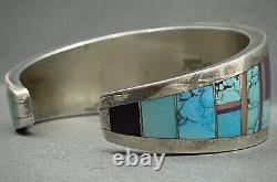 RARE Vintage Navajo Sterling Silver Turquoise Multi Stone Inlay Cuff Bracelet