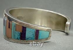 RARE Vintage Navajo Sterling Silver Turquoise Multi Stone Inlay Cuff Bracelet