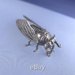 Rare Art Nouveau Sterling Silver Cicada Brooch / Antique Insect Lucky Pin