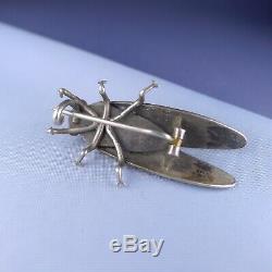 Rare Art Nouveau Sterling Silver Cicada Brooch / Antique Insect Lucky Pin