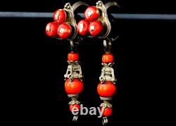 Rare Himalayan Collectables Vintage Coral Sterling Silver Earrings