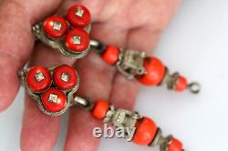 Rare Himalayan Collectables Vintage Coral Sterling Silver Earrings