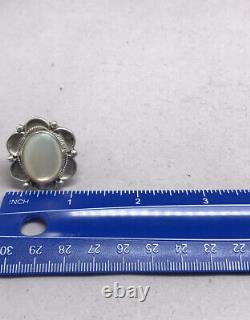 Rare Vintage Art Nouveau Sterling Silver Ring Size 8 Mother of Pearl Beautiful