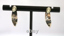 Rare! Vintage CEKH Native American Zuni Opal Inlay Sterling Silver Earrings