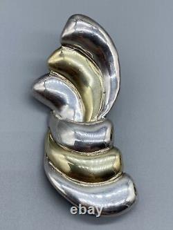 Rare Vintage Sterling Silver 925 Modernist Huge Brooch By David Varsano Israel