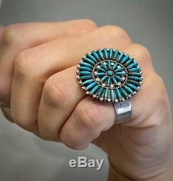 Rare Vintage Zuni Native American Sterling Silver Turquoise Cluster Ring UNIQUE