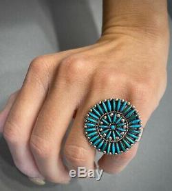 Rare Vintage Zuni Native American Sterling Silver Turquoise Cluster Ring UNIQUE