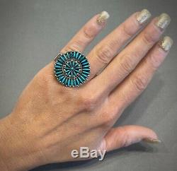 Rare Vintage Zuni Native American Sterling Silver Turquoise Cluster Ring UNIQUE