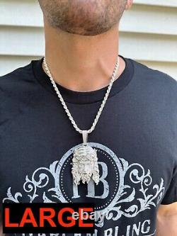 Real 925 Sterling Silver Iced Hip Hop Jesus Piece Pendant Necklace Solid Back