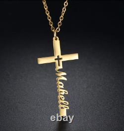 Real 925 Sterling Silver Men & Women Custom Name Necklace Cross Pendant18''Chain