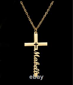 Real 925 Sterling Silver Men & Women Custom Name Necklace Cross Pendant18''Chain