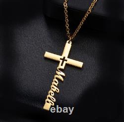 Real 925 Sterling Silver Men & Women Custom Name Necklace Cross Pendant18''Chain