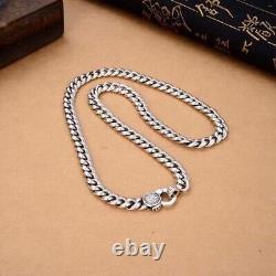 Real 925 Sterling Silver Retro 9mm Miami Cuban Curb Chain Necklace for Men 24'