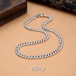 Real 925 Sterling Silver Retro 9mm Miami Cuban Curb Chain Necklace for Men 24'