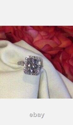 Real Moissanite 2.30Ct Emerald Cut Halo Engagement Ring 14K White Gold Finish