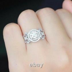 Real Moissanite 2Ct Round Cut Vintage Halo Engagement Ring 14K White Gold Finish