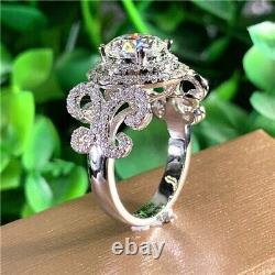 Real Moissanite 2Ct Round Cut Vintage Halo Engagement Ring 14K White Gold Finish