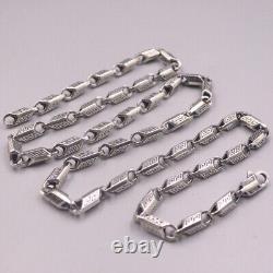 Real Solid S925 Sterling Silver Necklace 6mm Vintage Bead Link Chain 26inch L