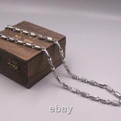 Real Solid S925 Sterling Silver Necklace 6mm Vintage Bead Link Chain 26inch L
