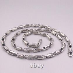Real Solid S925 Sterling Silver Necklace 6mm Vintage Bead Link Chain 26inch L