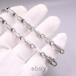 Real Solid S925 Sterling Silver Necklace 6mm Vintage Bead Link Chain 26inch L