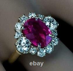 Red Ruby 3.0Ct Oval Lab Created Women's Engagement Ring 14K Yellow Gold Finish