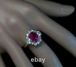 Red Ruby 3.0Ct Oval Lab Created Women's Engagement Ring 14K Yellow Gold Finish