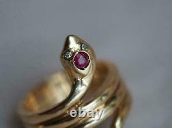 Red Ruby & Diamond Women's Cocktail Vintage Snake-coil Ring 14k Yellow Gold Over