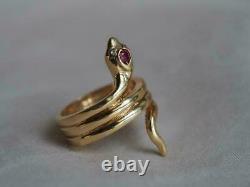 Red Ruby & Diamond Women's Cocktail Vintage Snake-coil Ring 14k Yellow Gold Over